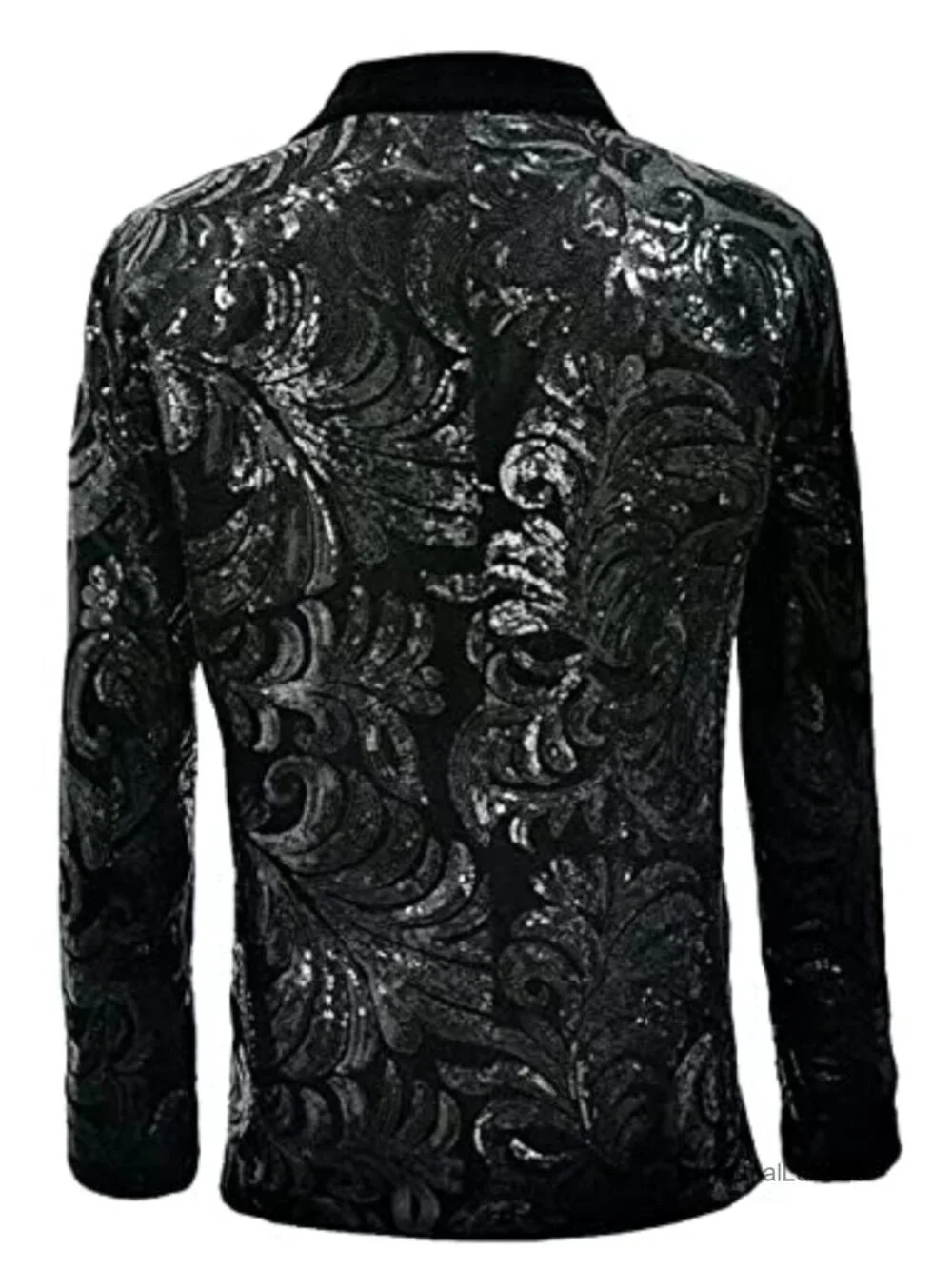 Men's Velvet Sequins Blazer Floral Pattern Party Prom Suit Jacket